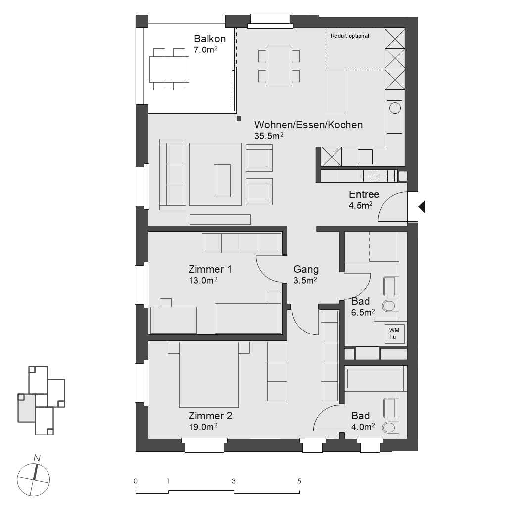Wohnung 2.1 Obergeschoss 3.5 Zimmer